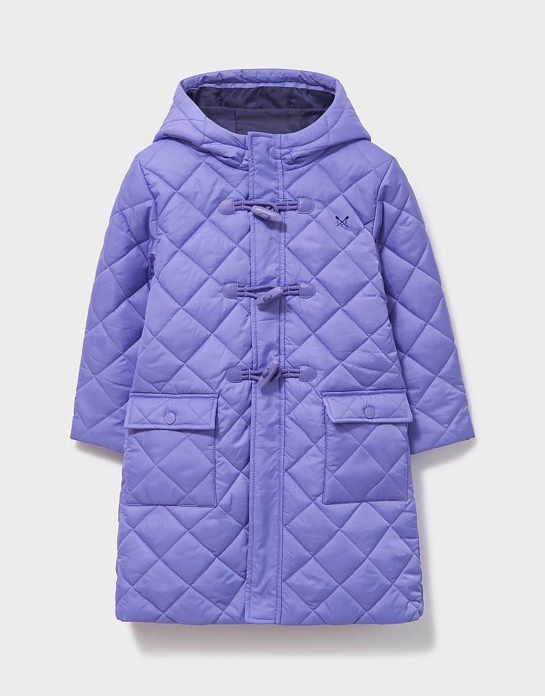 Shower Resistant Quilted Longline Toggle Coat in Light Blue
