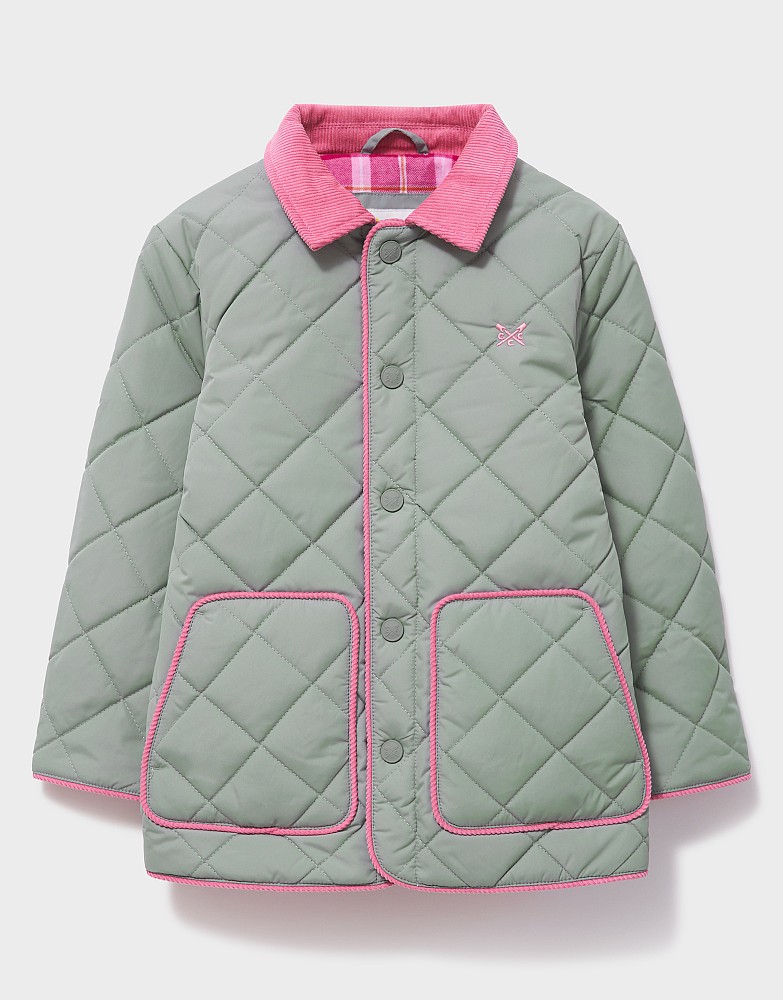 Cord Collar Diamond Quilt Jacket in Light Green