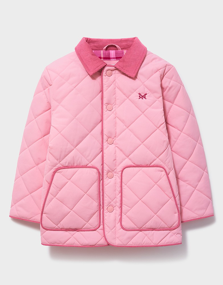 Cord-Collar Diamond-Quilt Jacket in Light Pink