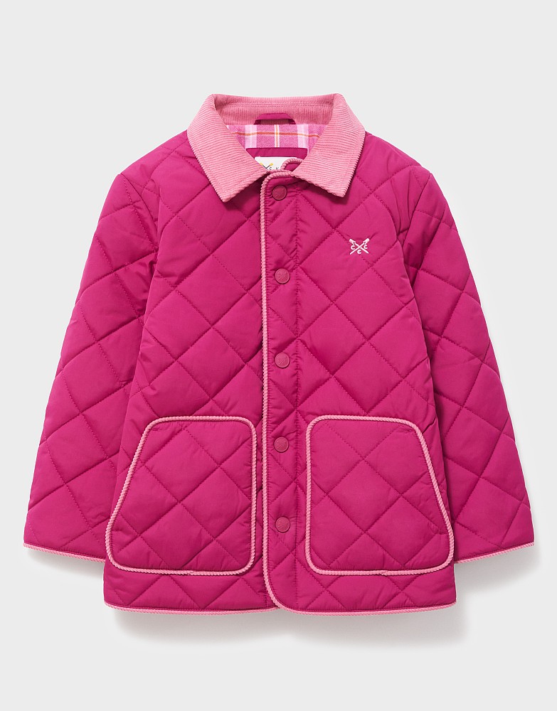 Cord-Collar Diamond-Quilt Jacket in Magenta