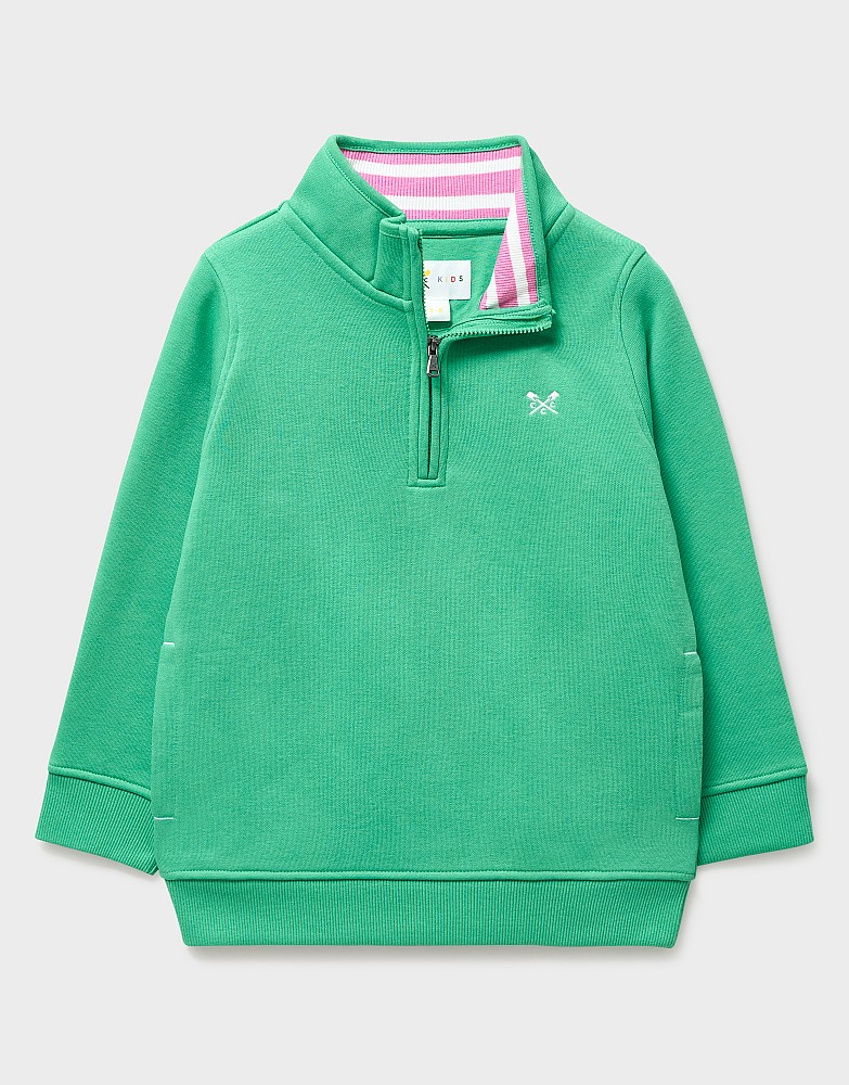 Cotton Blend Half Zip Sweatshirt in Green