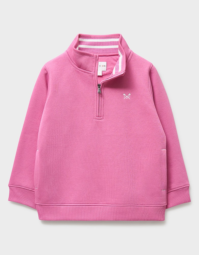 Cotton Blend Half Zip Sweatshirt in Pink