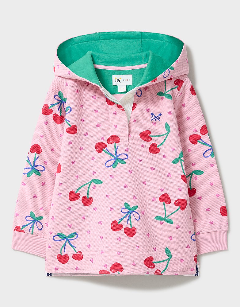 Cotton Half-Zip Piqué Padstow in Pink Cherry Print