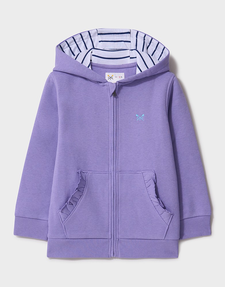 Frill Pocket Zip Through Hoodie in Lilac