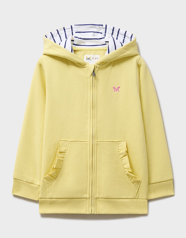 Frill Pocket Zip Through Hoodie in Yellow