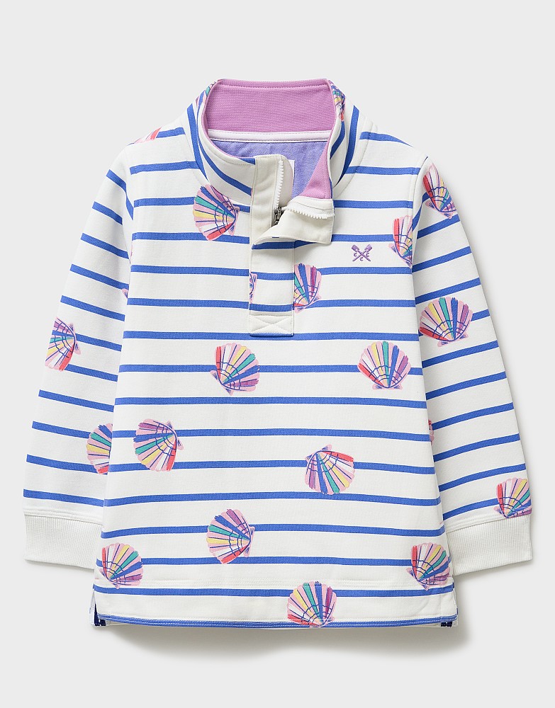 Long Sleeve Padstow Sweatshirt in White and Navy Stripes