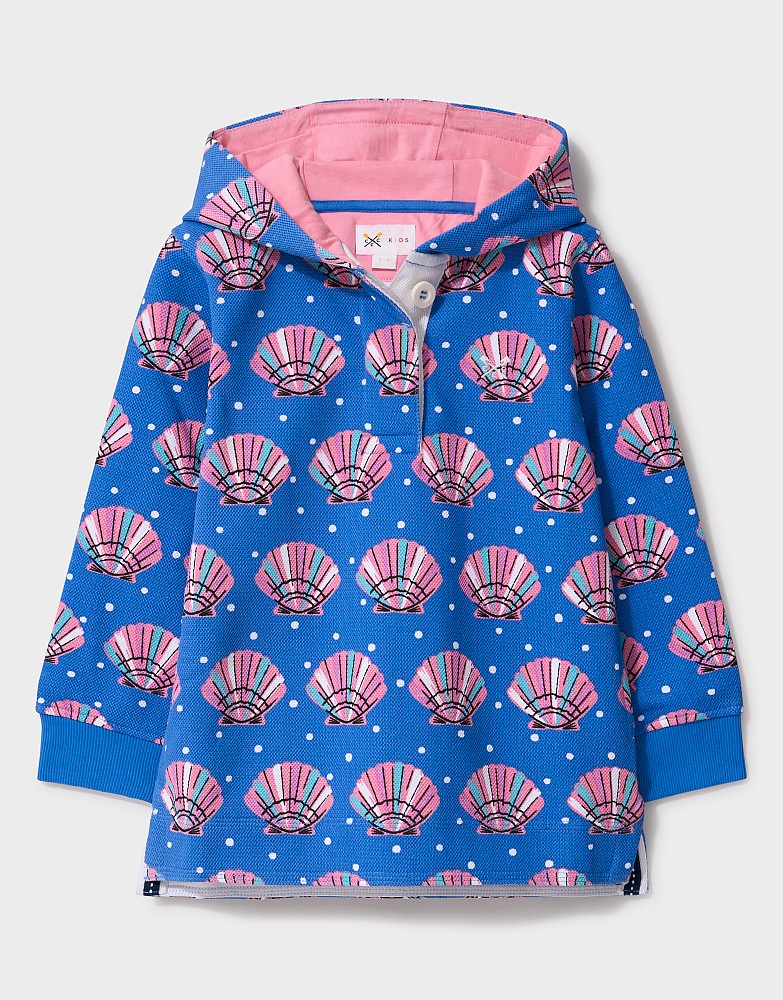 Shell Printed Half Zip Hooded Pique Padstow in Blue