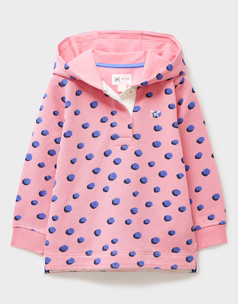 Polka Dot Half Zip Hooded Pique Padstow in Pink and Blue