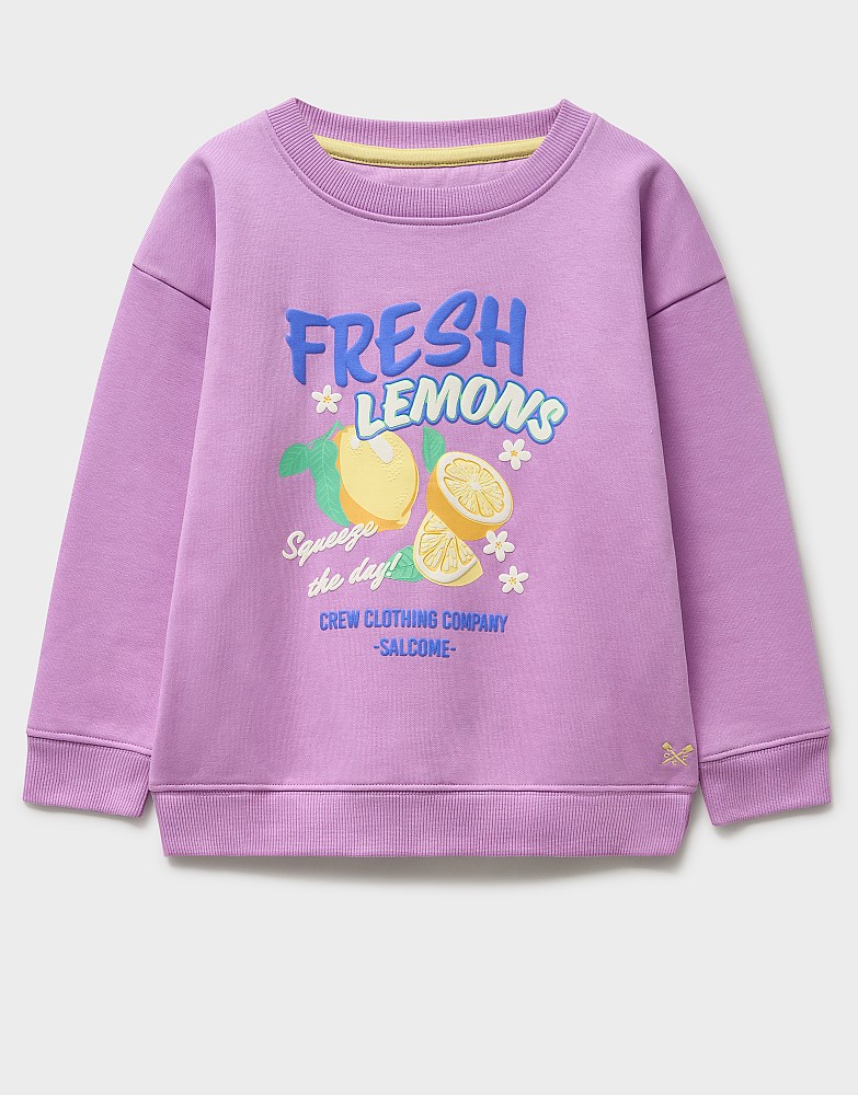 Lemon Graphic Crew Neck Sweatshirt in Lilac Purple