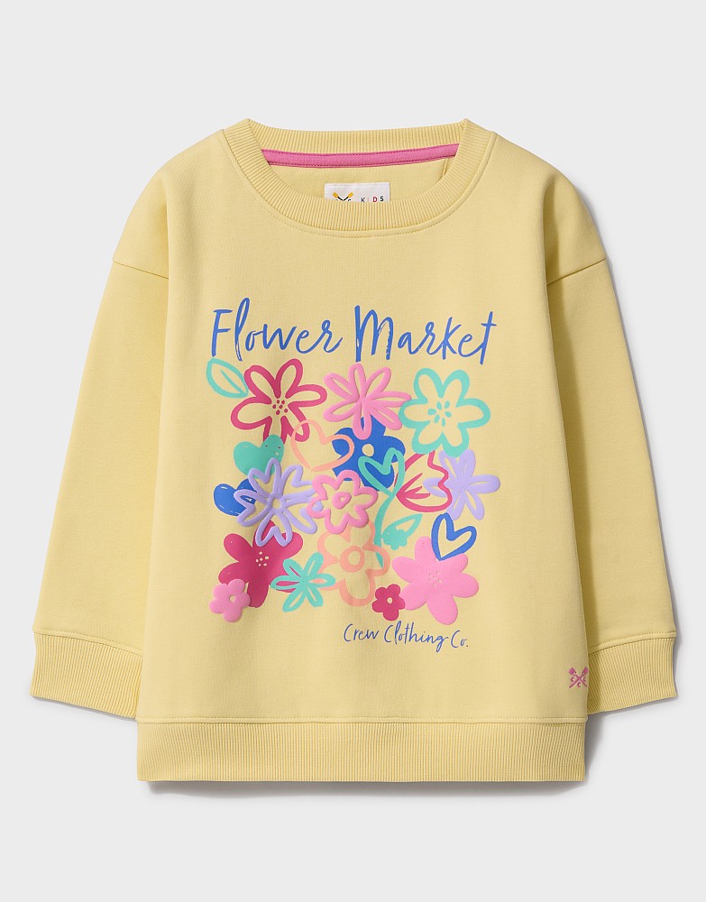 Flower Graphic Crew Neck Sweatshirt in Yellow
