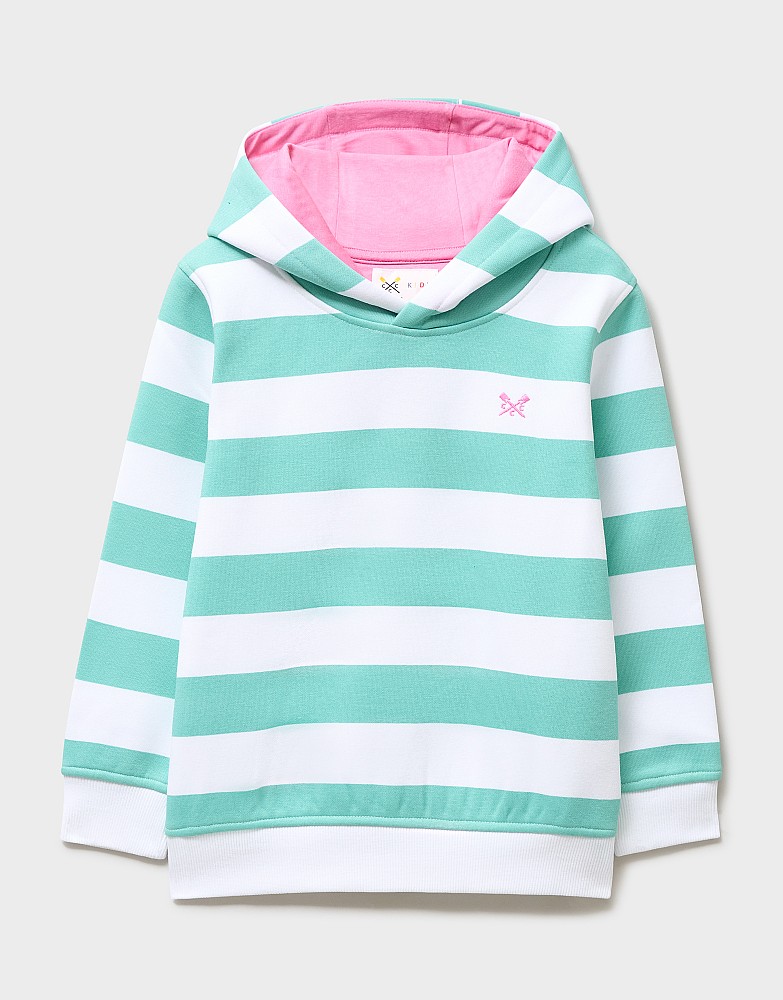 Cropped Hooded Sweatshirt in Green Stripe
