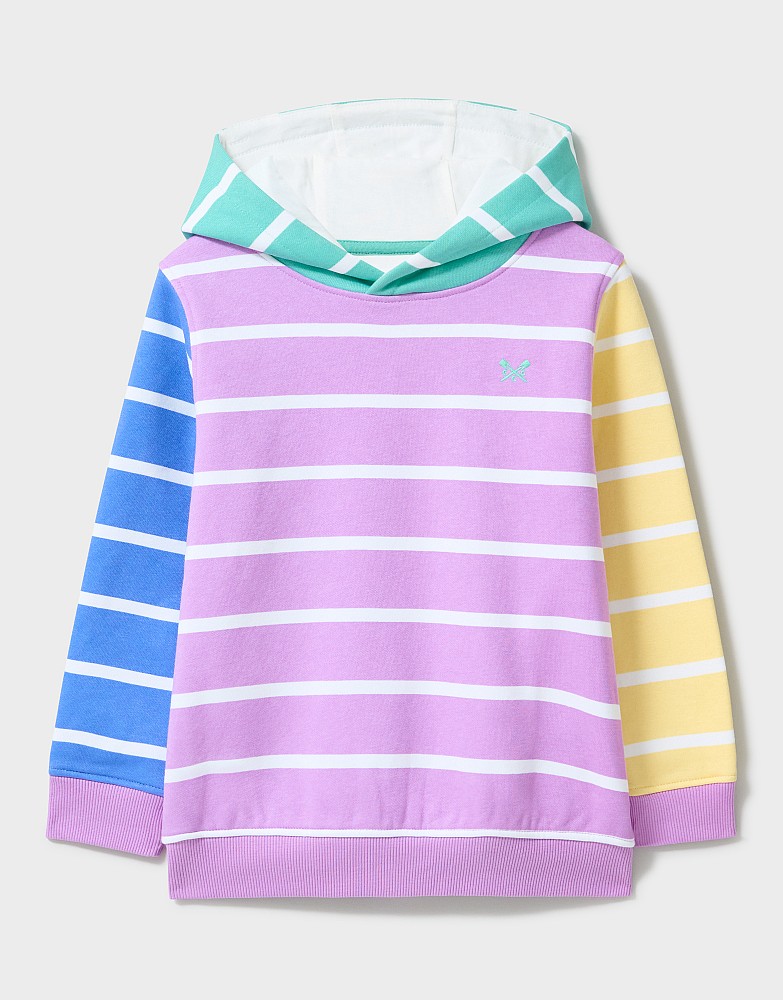 Cropped Hooded Sweatshirt in Multicolour Stripe
