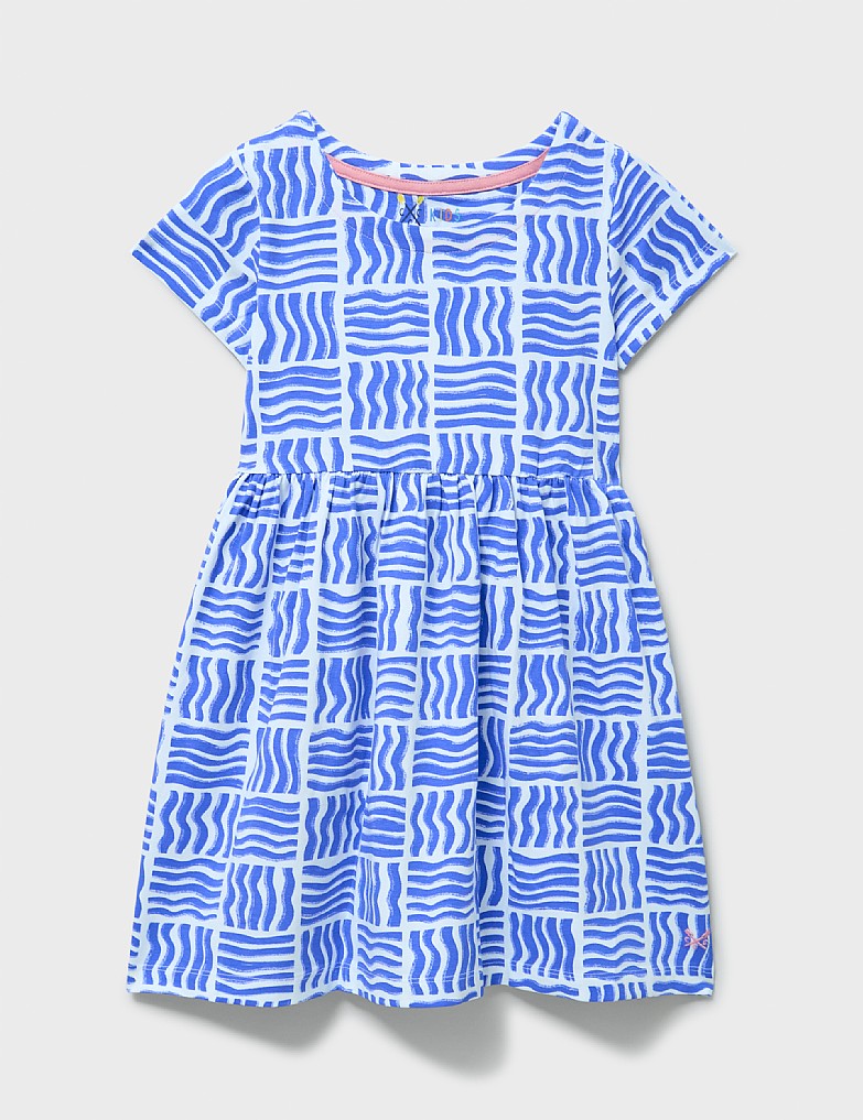 Everyday Short Sleeve Jersey Dress in White and Blue