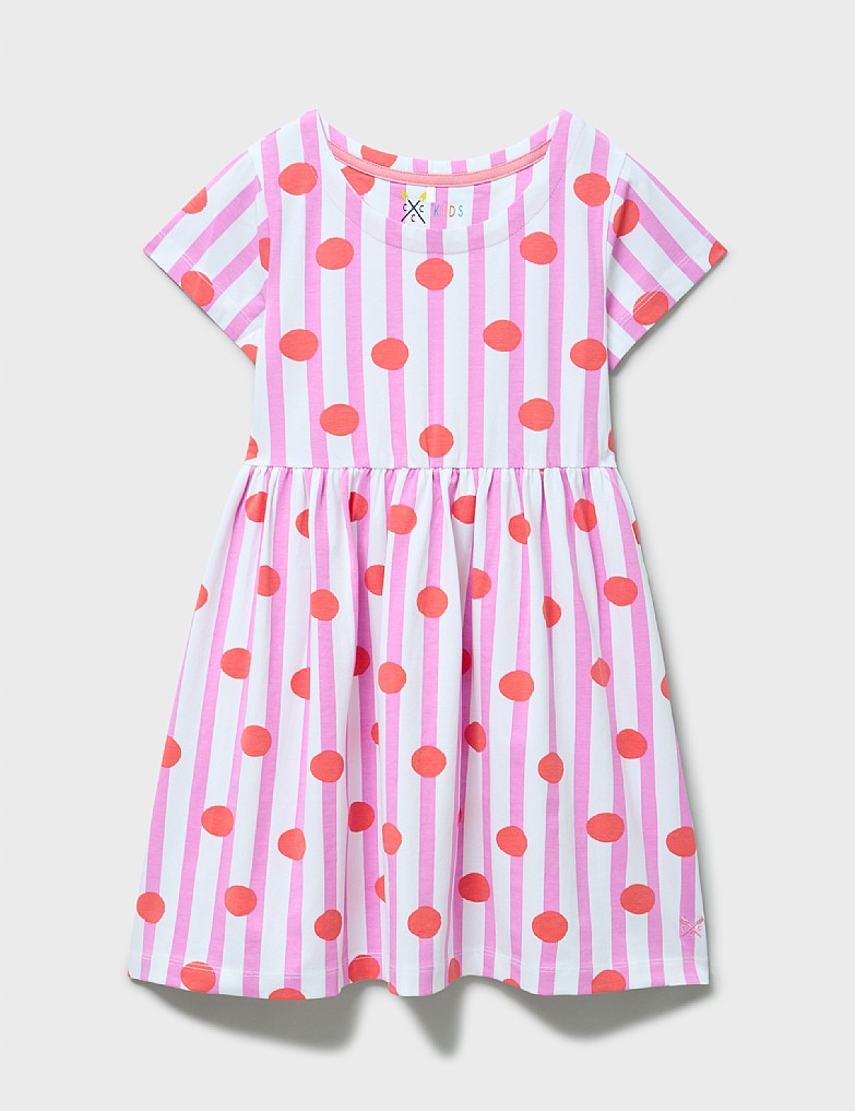 Everyday Short Sleeve Jersey Dress in Coral, White and Red