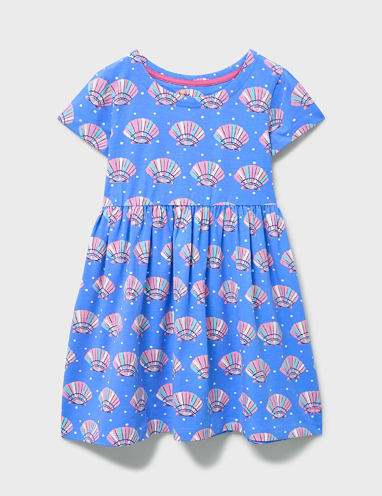 Everyday Short Sleeve Shell Print Jersey Dress in Blue