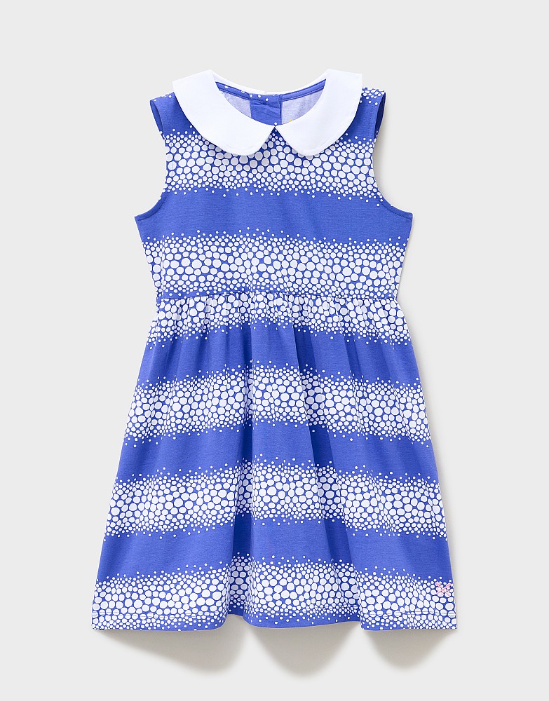 Cotton Jersey Peter Pan Collar Dress in Blue Gradient Print