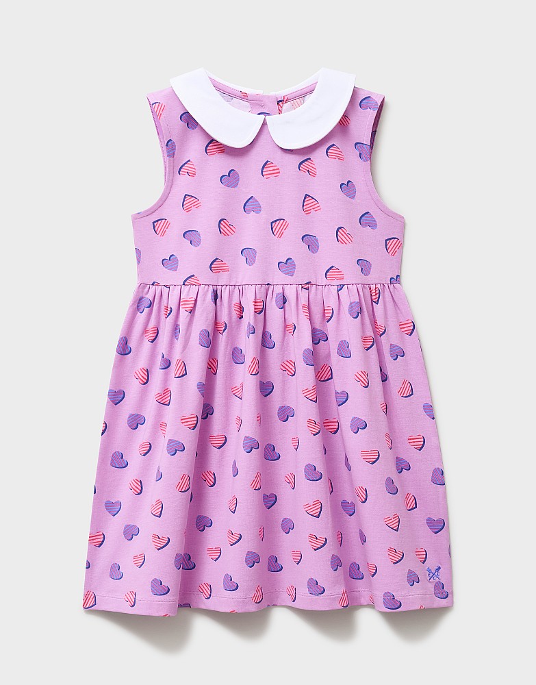 Cotton Jersey Peter Pan Collar Dress in Lilac Heart Print