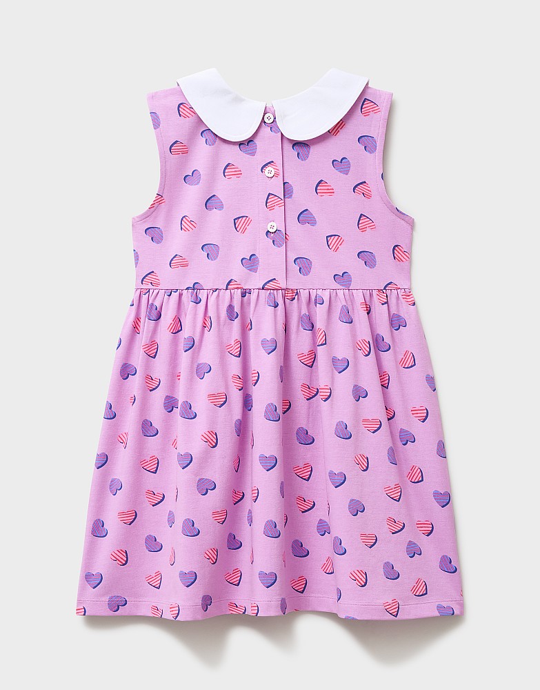 Girls' Peter Pan Collar Dress in Lilac Heart Print from Crew Clothing Girls' Peter Pan Collar Dress in Lilac Heart Print from Crew Clothing