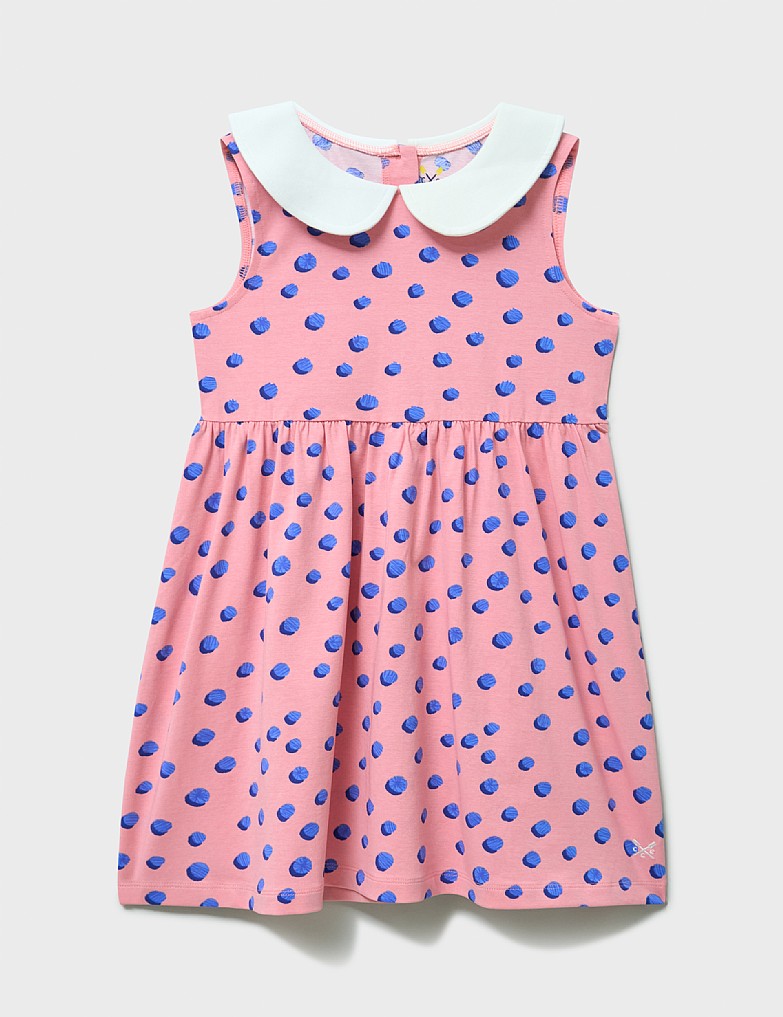 Cotton Jersey Peter Pan Collar Dress in Pink Dot Print