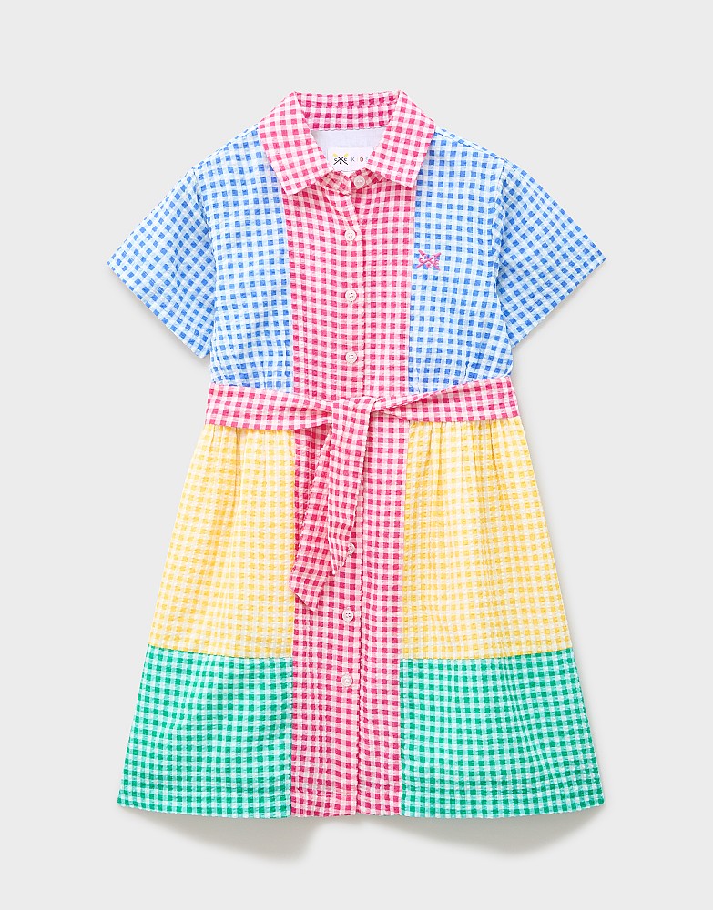 Mix Ticking Shirt Dress in Rainbow Gingham