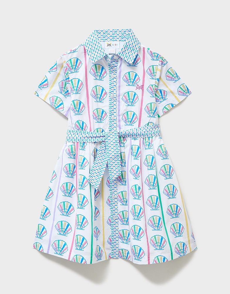 Printed Shirt Dress in Multicoloured Stripes and Shells