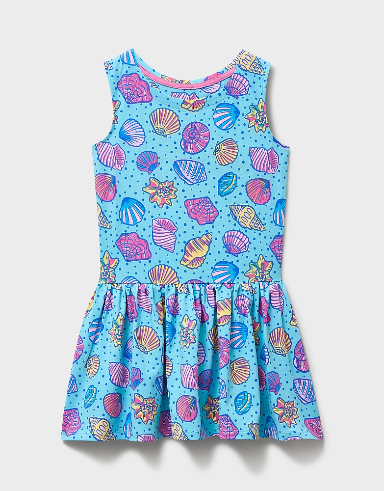 Sleeveless Jersey Shell Printed Dress in Blue