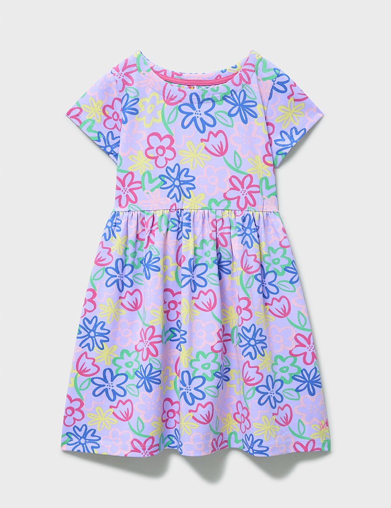 Everyday Floral Printed Jersey Dress in Purple