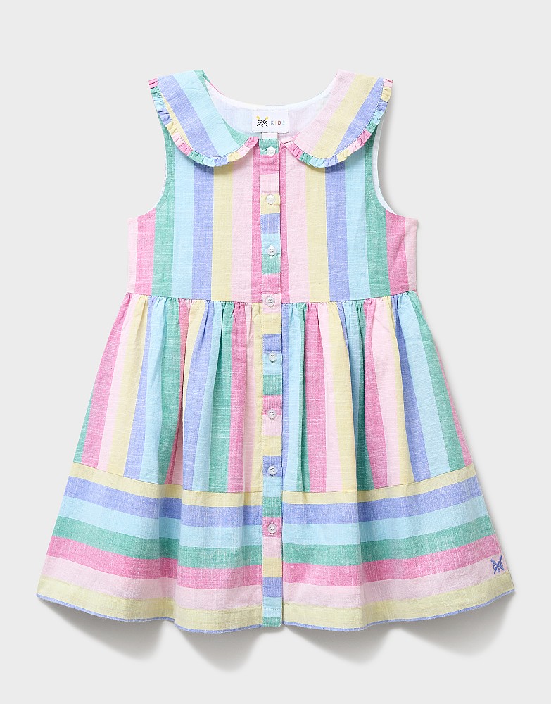Sleeveless Cotton Peter Pan Collar Dress in Rainbow Stripe