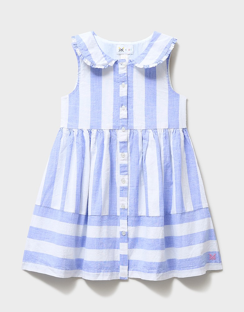 Sleeveless Cotton Peter Pan Collar Dress in Blue & White Stripe