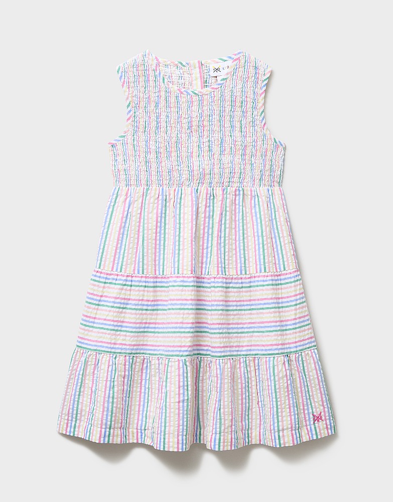 Shirred Cotton Midi Dress in Multicoloured