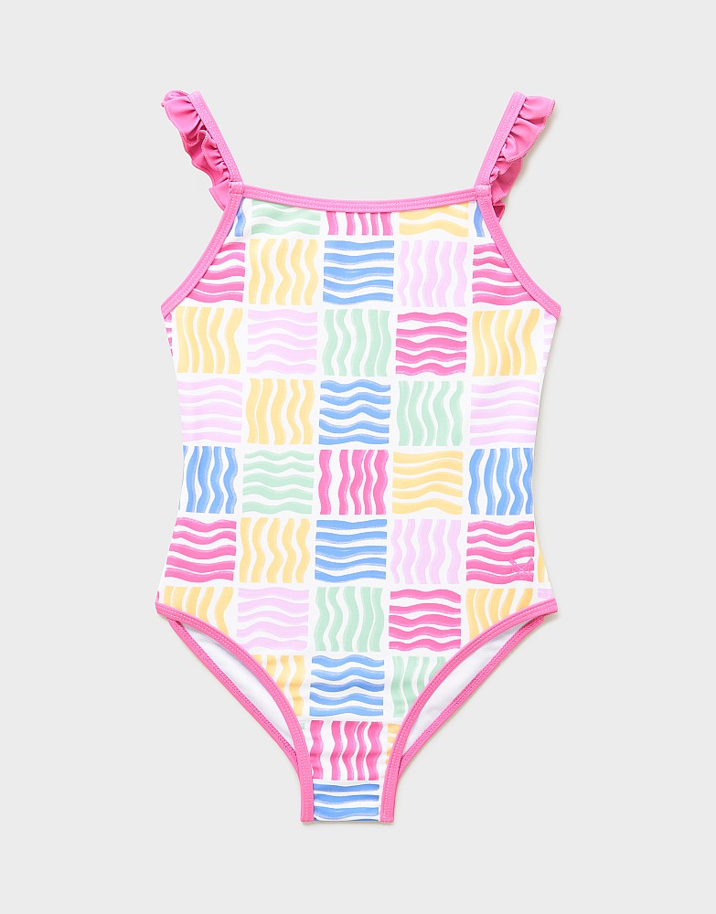 Frill Swimsuit in Rainbow Wave Print