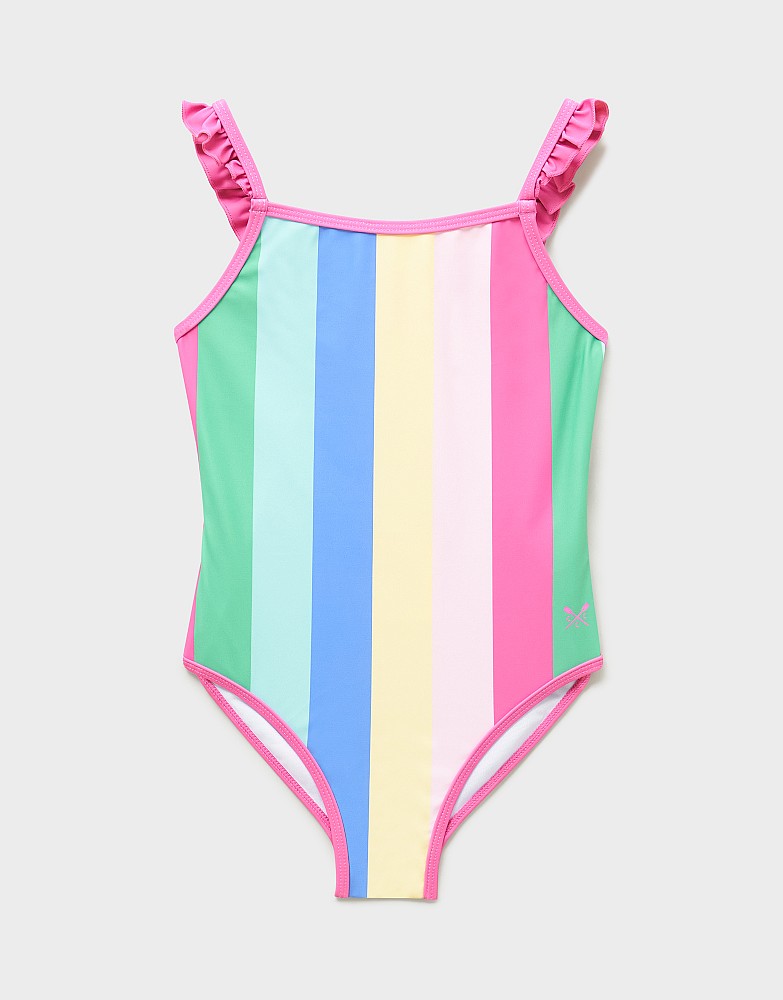Frill Swimsuit in Rainbow Stripe Print