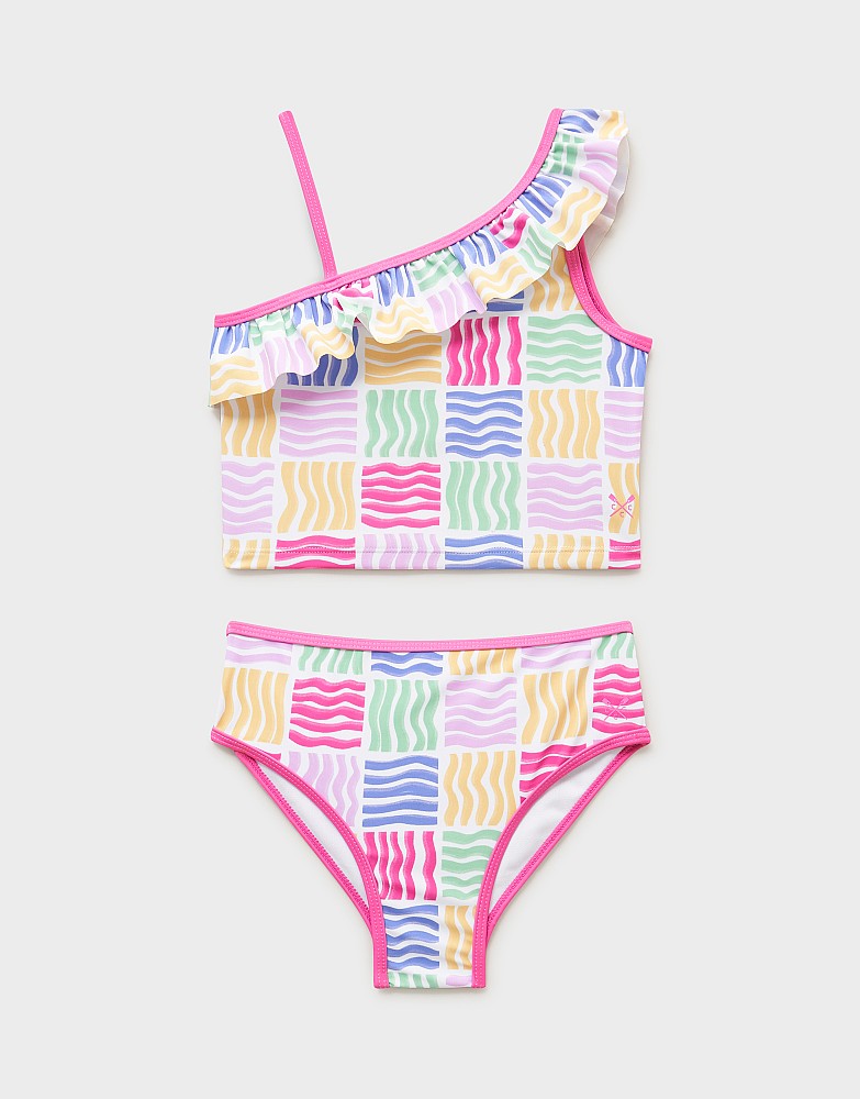 Asymmetric Frill Tankini in Rainbow Print