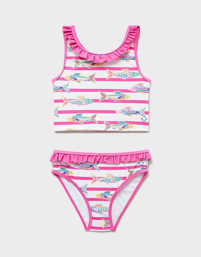Frill Tankini in White & Pink Stripe Print