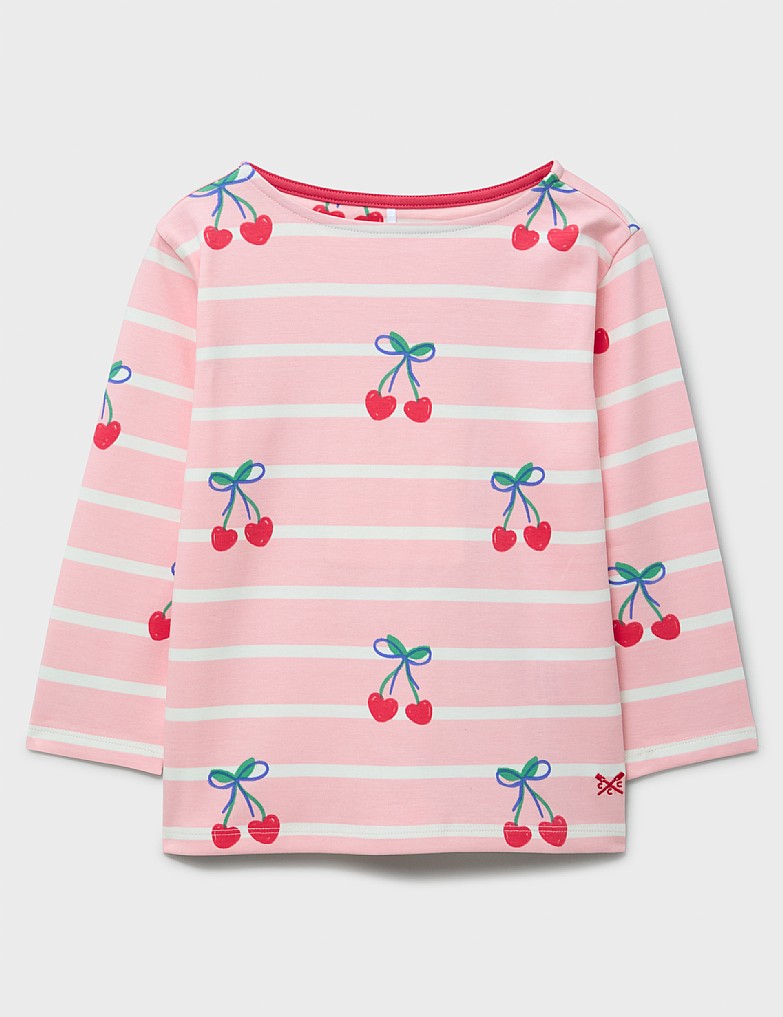 Breton Stripe Cherry Printed Tee in Pink and White