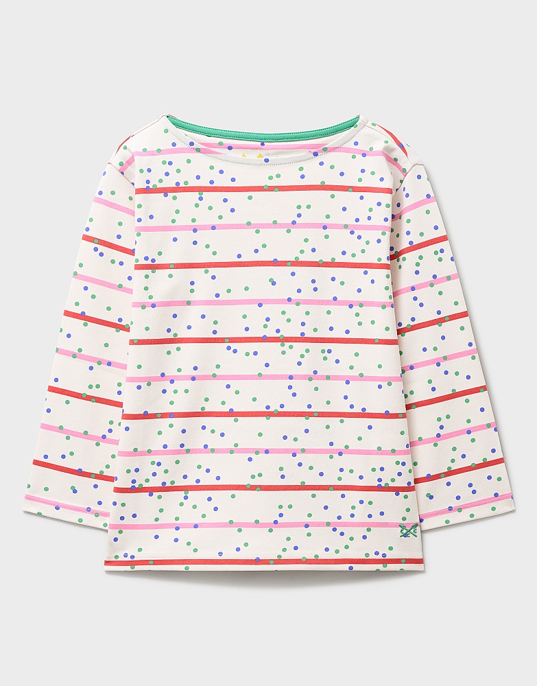 Breton Stripe Spot Printed Tee in White, Green and Multi