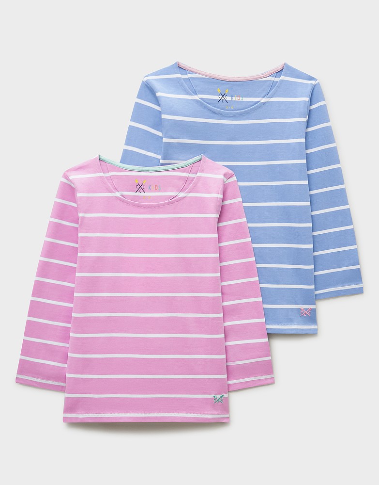 2 Pack Striped Cotton Breton Tops in Blue & Pink