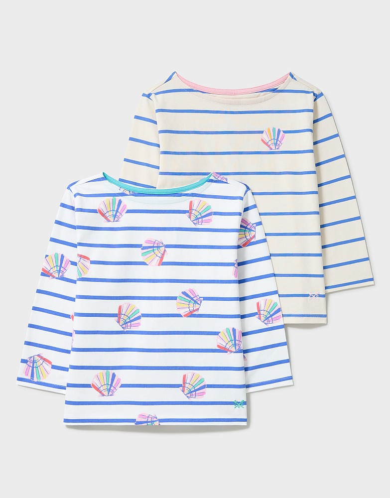 Two-Pack Shell Printed Breton Tops in Blue and White