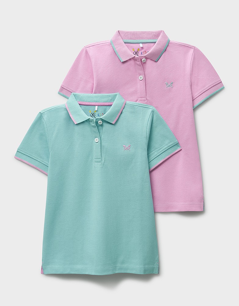 2Pack Tipped Short Sleeve Polo Shirts in Green and Purple