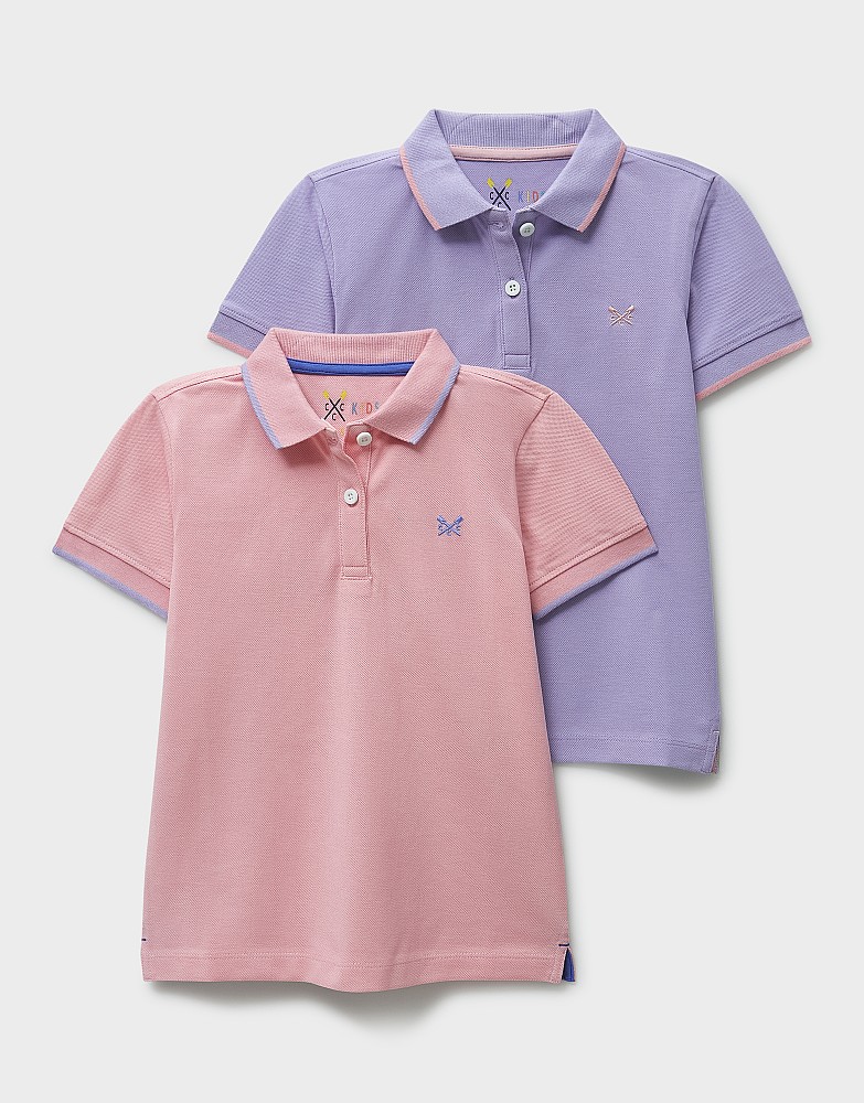 2 Pack Tipped Short Sleeve Polo Shirts in Lilac and Pink