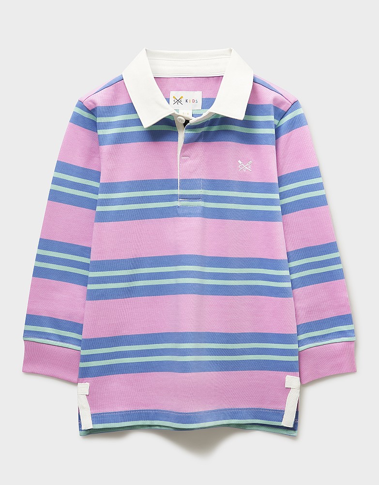 Yarn Dyed Long Sleeve Rugby Shirt in Lilac, Blue and Green Stripes