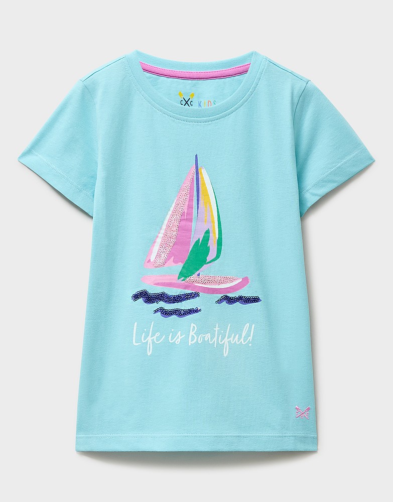 Cotton Graphic Tee in Aqua Blue