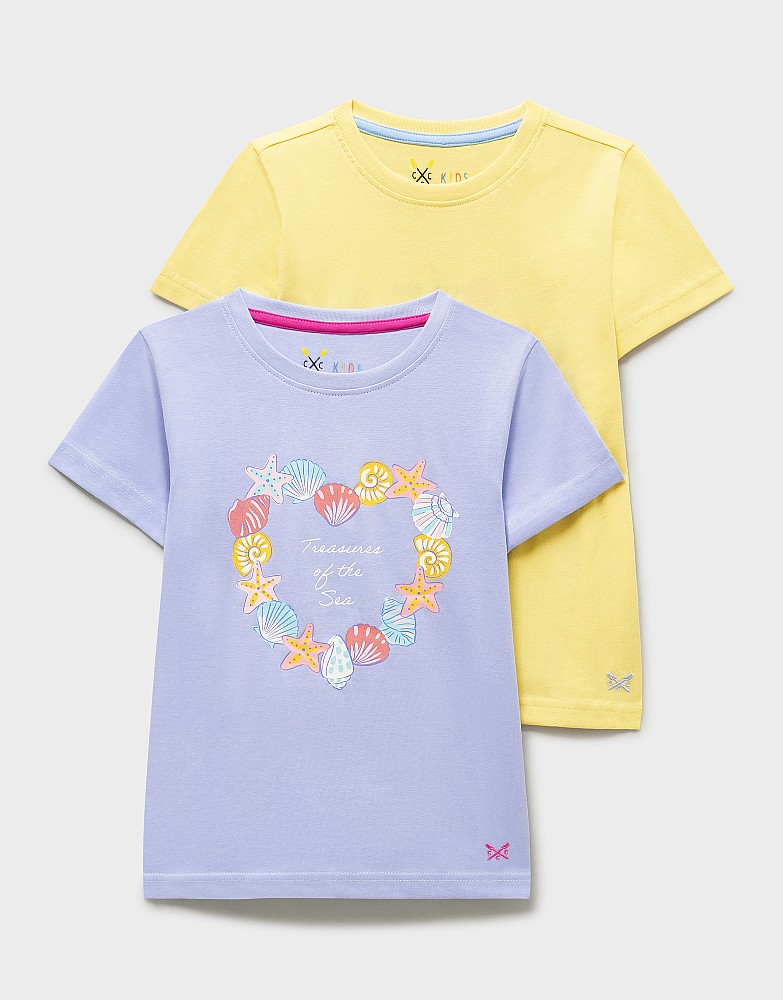 2 Pack Plain and Graphic Print T-Shirt in Purple & Yellow