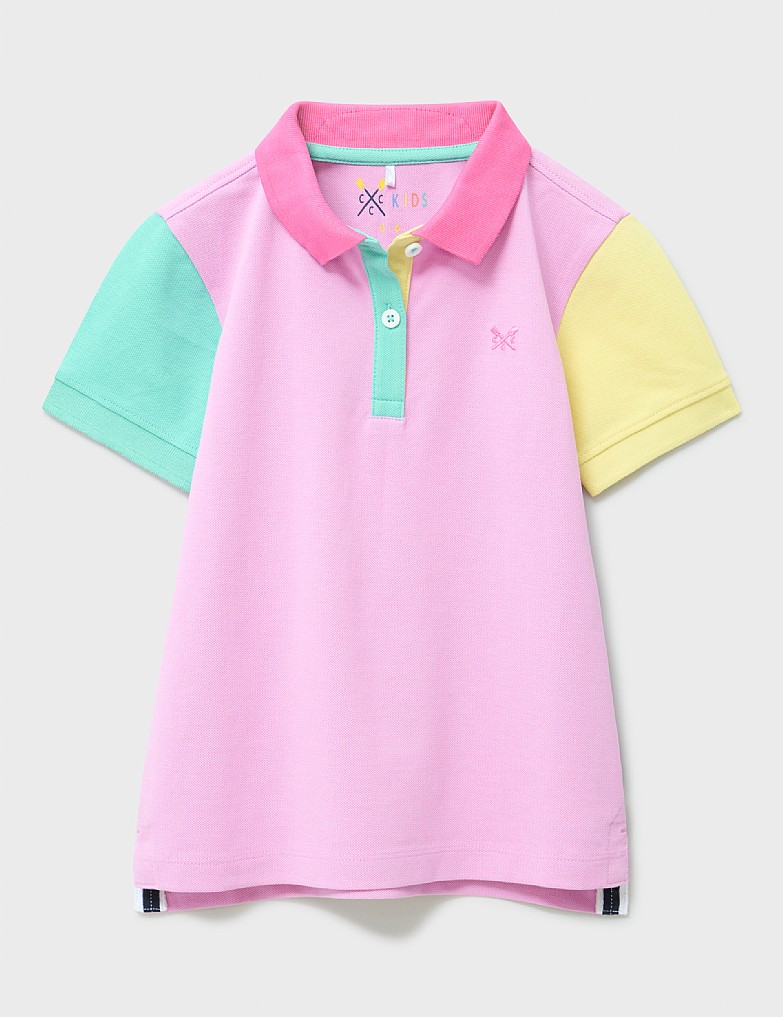 Short Sleeve Cotton Pique Polo Shirt in Lilac Colourblock