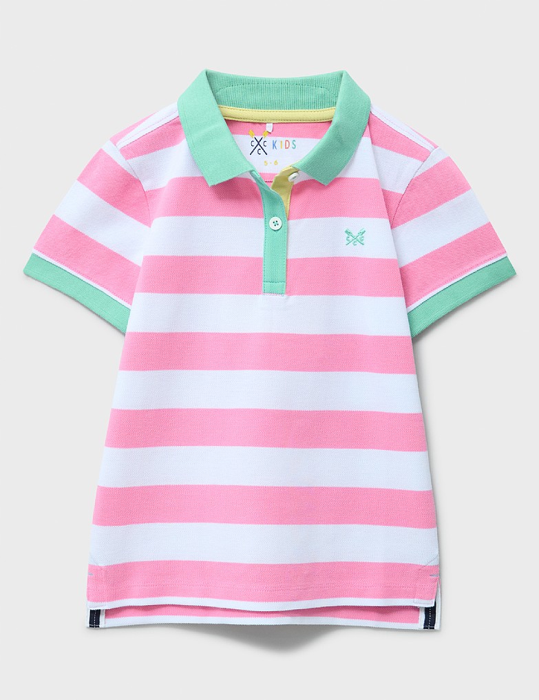 Short Sleeve Cotton Pique Polo Shirt in Pink and White Stripe