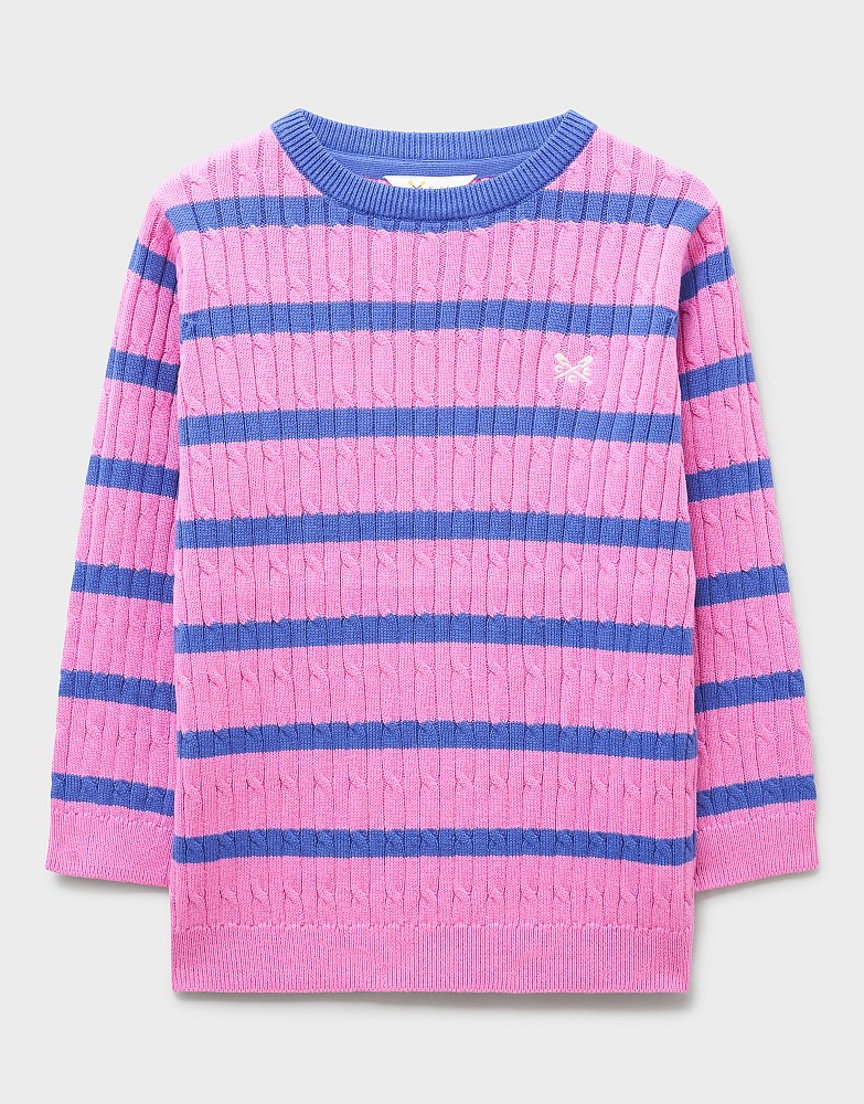 Heritage Cotton Cable-Knit Jumper in Pink & Blue Stripe