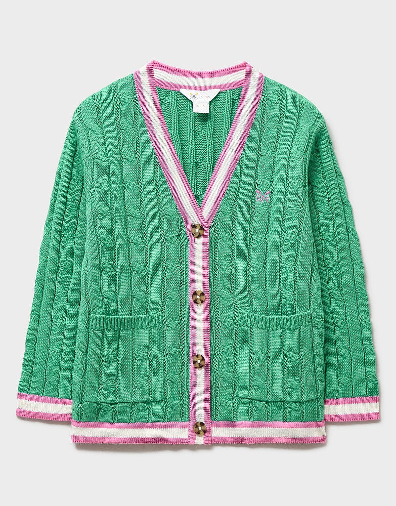 Cable Cricket Cardigan in Green and Pink