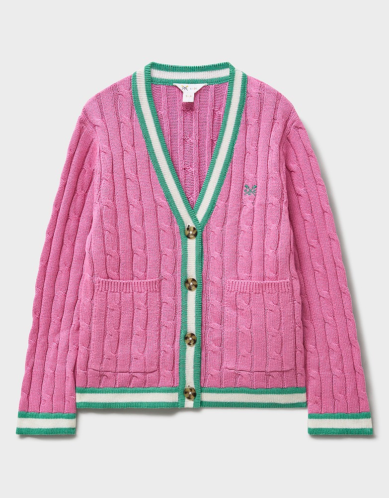 Cable Cricket Cardigan in Pink and Green
