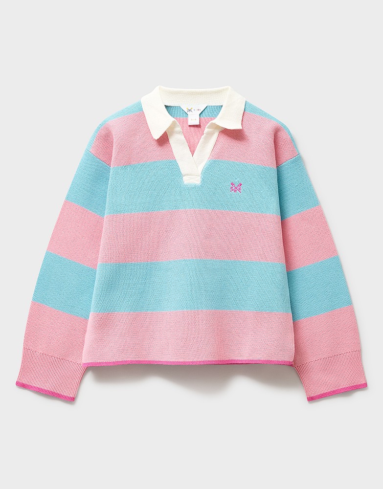 Heritage Oversized Rugby Jumper in Aqua & Pink Stripes