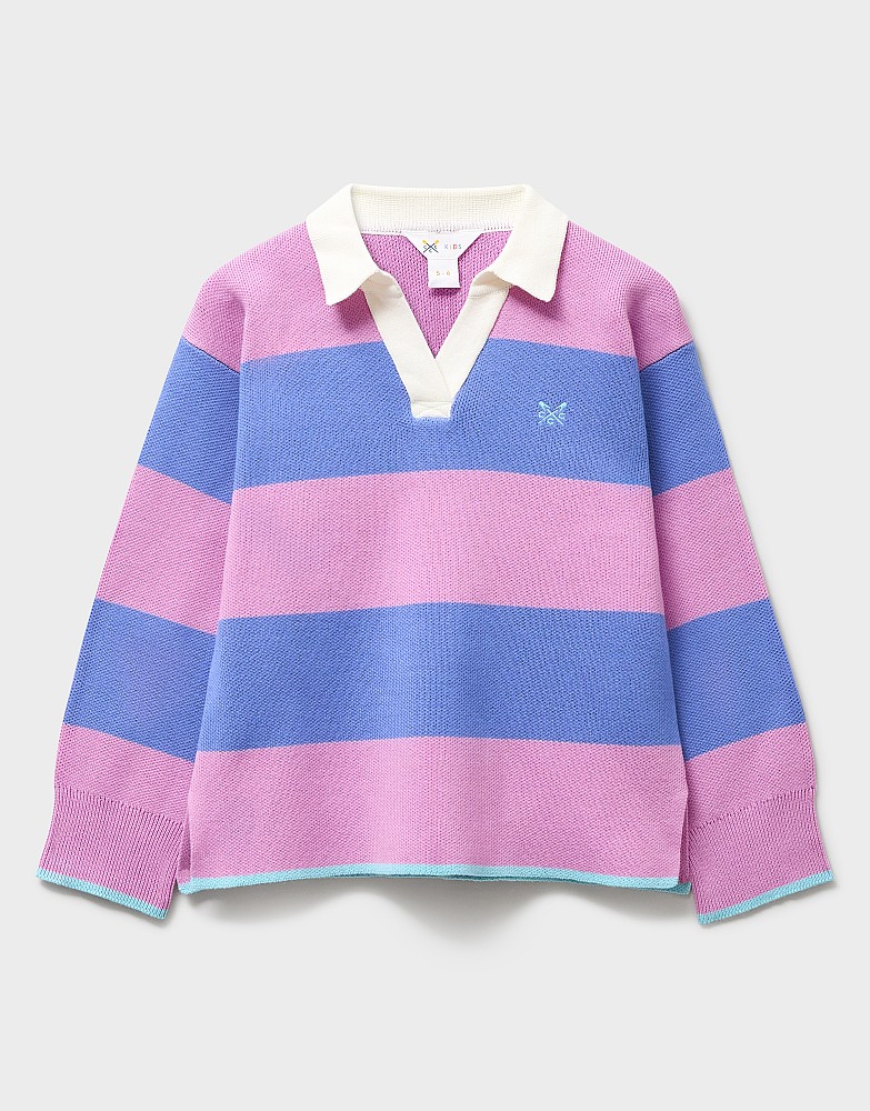 Heritage Oversized Rugby Jumper in Blue & Lilac Stripes